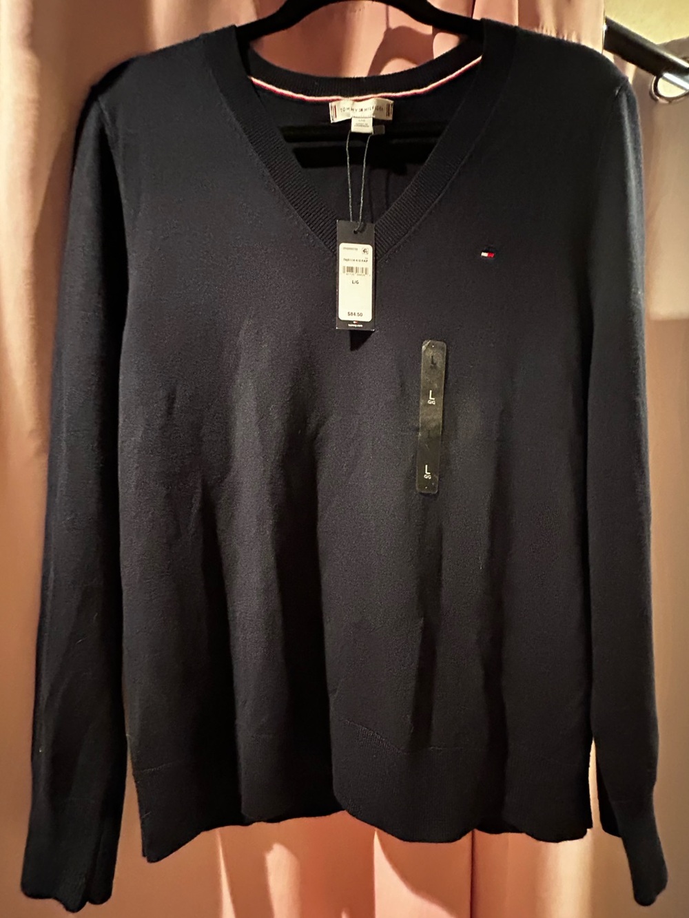Tommy Hilfiger Women's Navy V-Neck Viscose-Blend Sweater